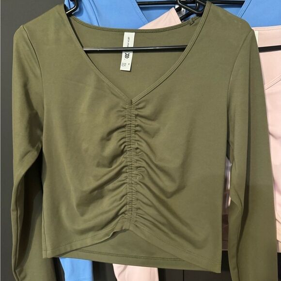 Women's Flex Shirred Cropped Long Sleeve All in Motion Vibrant pink green blue M - Picture 10 of 12